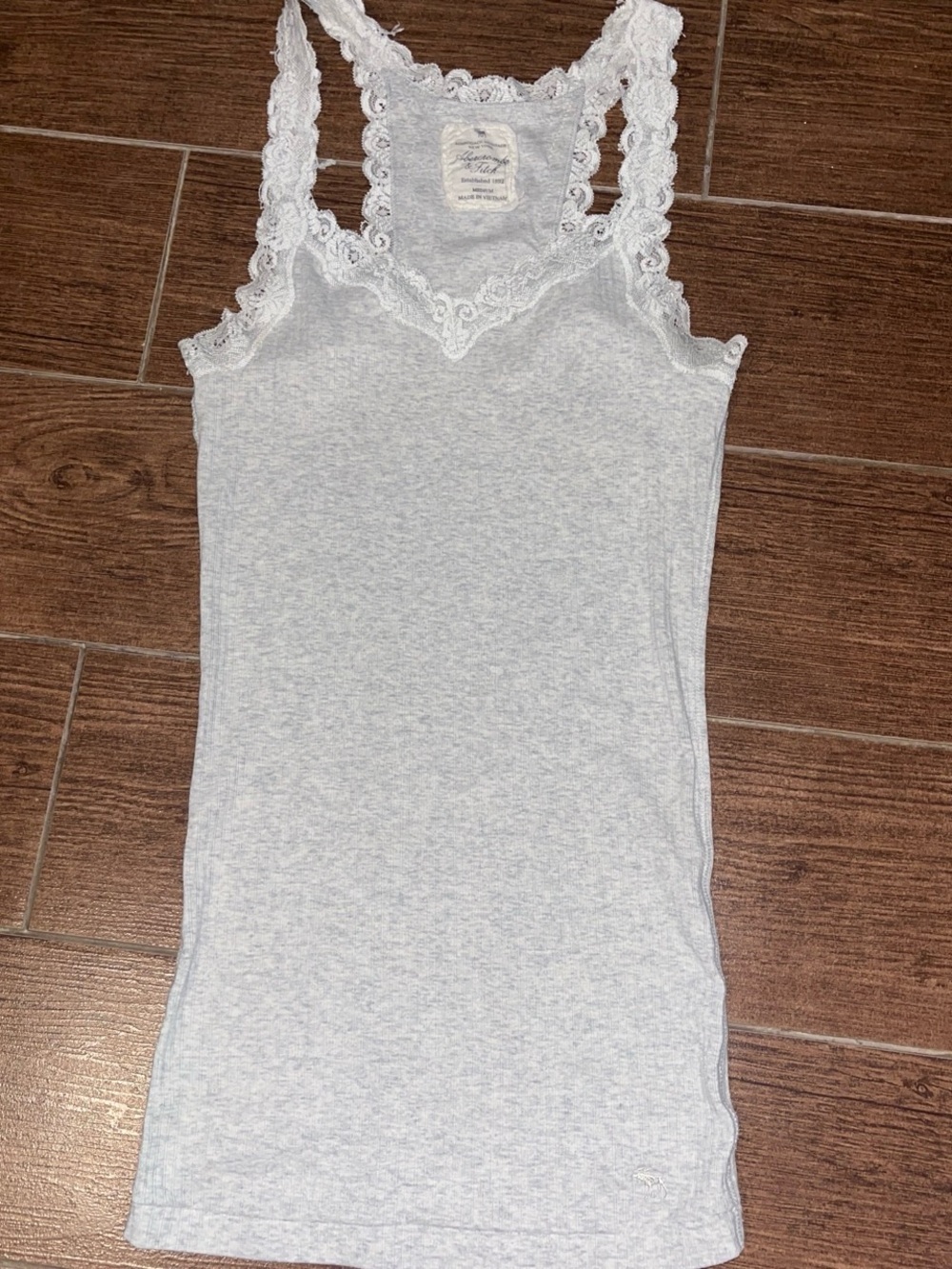 Abercrombie & Fitch Light Gray Lace-Trim Racerback Tank